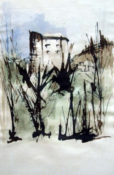 Dessin intitulée "Château encre II" par Artistcrea, Œuvre d'art originale, Autre