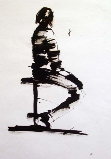 Dessin intitulée "Jeune femme assise" par Artistcrea, Œuvre d'art originale, Autre