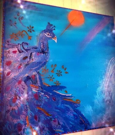 Peinture intitulée "Paon bleu" par Artiste Peintre Ornella, Œuvre d'art originale, Acrylique