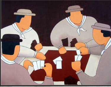 Painting titled "La partie de cartes" by Jacques Yvernogeau, Original Artwork
