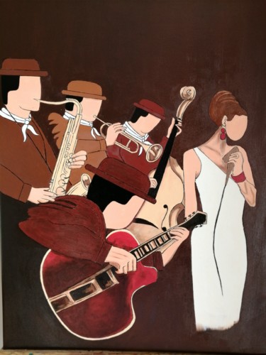 Malerei mit dem Titel "Jazz Band" von Jacques Yvernogeau, Original-Kunstwerk, Öl