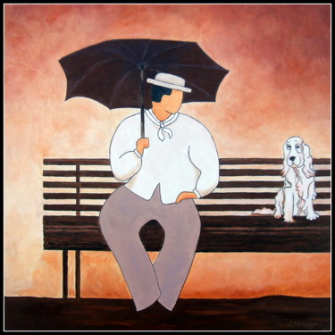 Peinture intitulée "Sur le banc" par Jacques Yvernogeau, Œuvre d'art originale, Huile
