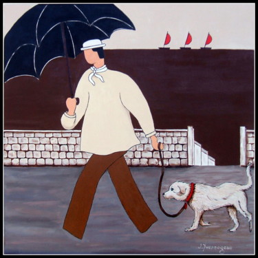 Peinture intitulée "Je sors le chien !!!" par Jacques Yvernogeau, Œuvre d'art originale, Huile