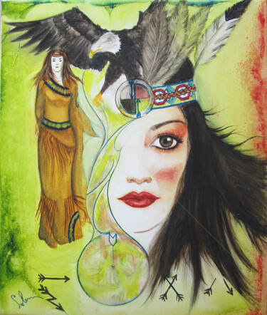 Peinture intitulée "terre et indigène" par Salem Bourega, Œuvre d'art originale, Aquarelle