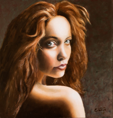 Painting titled "Fille aux Yeux Myst…" by Artist Edwin Ijpeij, Original Artwork, Oil