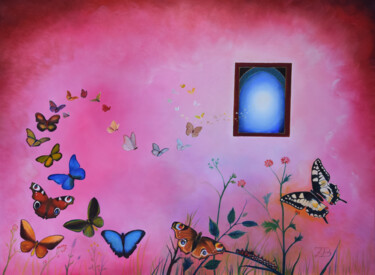 Malerei mit dem Titel "Vol de papillons" von Artistedz, Original-Kunstwerk, Öl