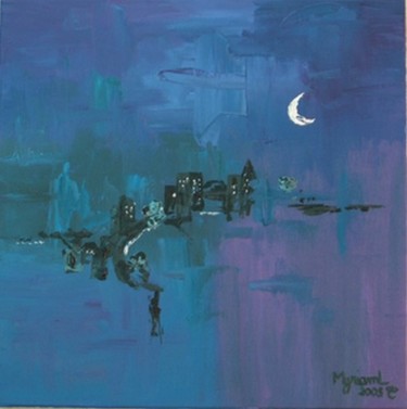 Painting titled "Clair de lune" by Myriam L, Original Artwork, Oil
