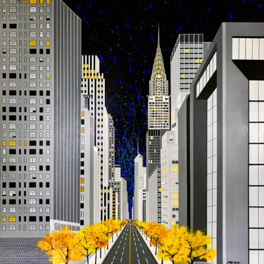 Painting titled ""Tudor city", New-Y…" by Mad-Doll, Original Artwork, Acrylic Mounted on Wood Stretcher frame