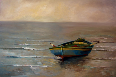 Painting titled "la barque" by Nejib Zneidi, Original Artwork, Oil