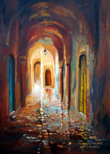 Painting titled "la medina mon amour" by Nejib Zneidi, Original Artwork, Oil