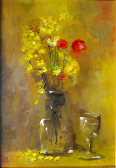 Painting titled "fleurs-sauvages" by Nejib Zneidi, Original Artwork, Oil