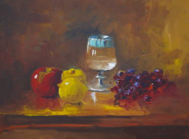 Pittura intitolato "pommes et raisins" da Nejib Zneidi, Opera d'arte originale, Olio
