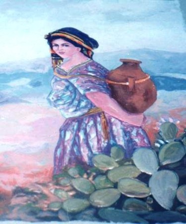 Peinture intitulée "porteuse de truche(…" par Nouredinebouzidiart, Œuvre d'art originale