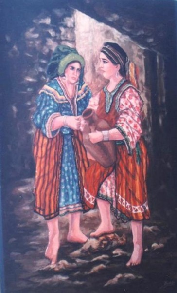 Peinture intitulée "deux  bavarde-uses." par Nouredinebouzidiart, Œuvre d'art originale