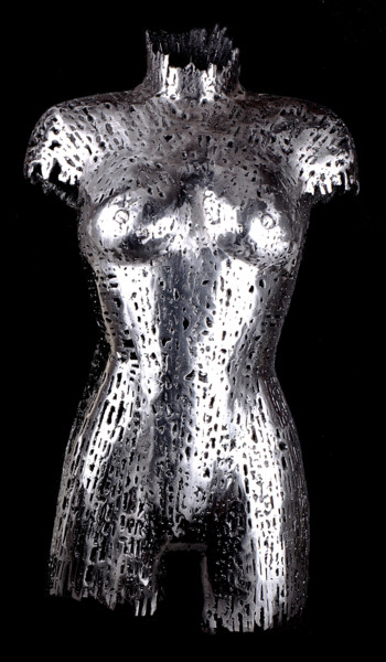 Sculpture titled "Buste de métal" by Tef, Original Artwork, Metals