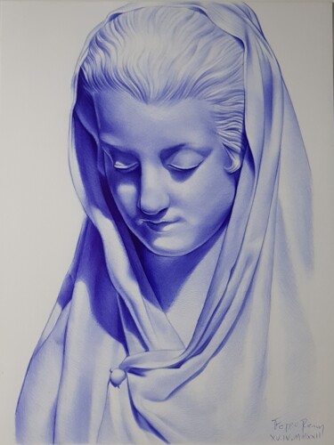 Рисунок под названием "mother mary" - Felipe Pereira, Подлинное произведение искусства, Гелевая ручка