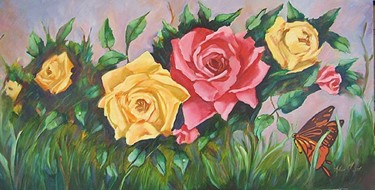 Peinture intitulée "Roses" par Aileen Mcleod, Œuvre d'art originale, Huile