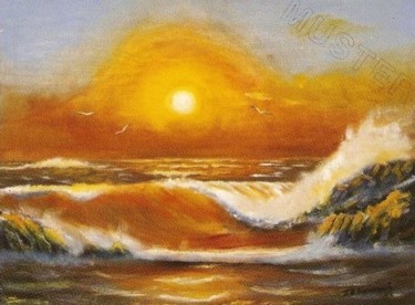 Painting titled "Sunset Seascape" by Artistjohannes (C) 1995 Vdmfk, Original Artwork, Oil