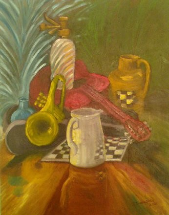 Painting titled ""Musical Instrument…" by Artistjohannes (C) 1995 Vdmfk, Original Artwork, Oil