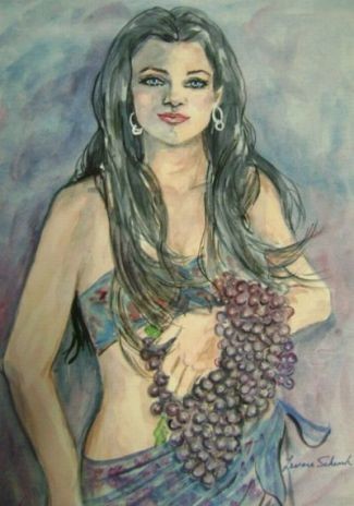 Drawing titled "Lady of grapes" by Lenore Schenk, Original Artwork, Other