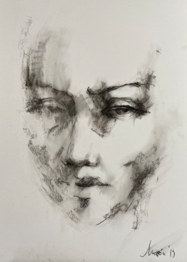 Zeichnungen mit dem Titel "Face 2" von Marin, Original-Kunstwerk, Pastell