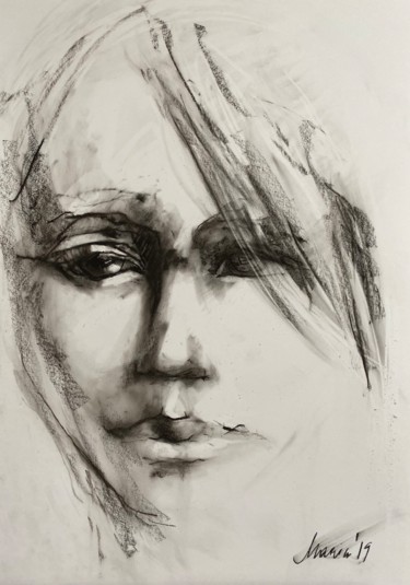Drawing titled "Face 4" by Marin, Original Artwork, Pastel