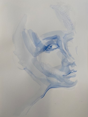 Drawing titled "Face 6" by Marin, Original Artwork, Watercolor