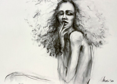 Рисунок под названием "Curly" - Marin, Подлинное произведение искусства, Пастель