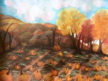 Painting titled "Pumpkins" by Artistry By Ajanta, Original Artwork, Watercolor