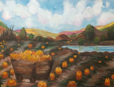 Pintura titulada "A Lot Of Pumpkins" por Artistry By Ajanta, Obra de arte original, Acuarela