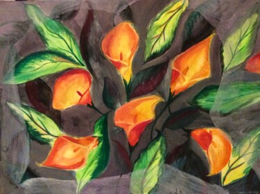 Painting titled "Calla Lilies" by Artistry By Ajanta, Original Artwork, Watercolor