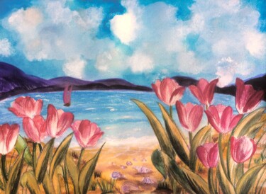 Peinture intitulée "Tulips And Shellfish" par Artistry By Ajanta, Œuvre d'art originale, Aquarelle