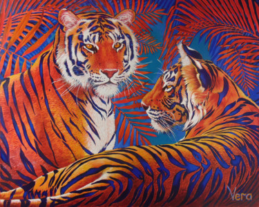 Painting titled "Tiger autumn" by Sergey And  Vera, Original Artwork, Oil