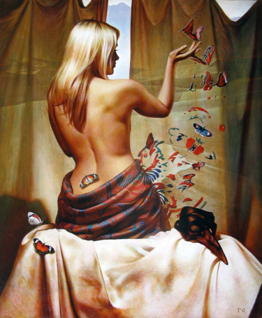 Картина под названием "Butterfly" - Sergey And  Vera, Подлинное произведение искусства, Масло