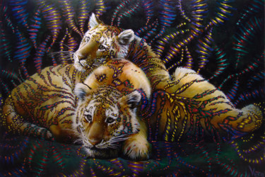 Pintura titulada "Tiger cubs" por Sergey And  Vera, Obra de arte original, Oleo