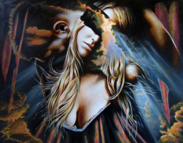 Painting titled "Higher than clouds" by Sergey And  Vera, Original Artwork, Oil Mounted on Wood Stretcher frame