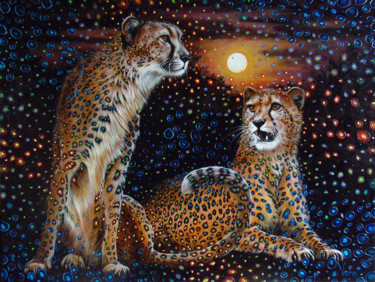 Painting titled "It was evening" by Sergey And  Vera, Original Artwork, Oil Mounted on Wood Stretcher frame