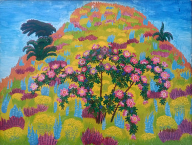 Peinture intitulée "Wild rosehip" par Sergey And  Vera, Œuvre d'art originale, Tempera Monté sur Carton