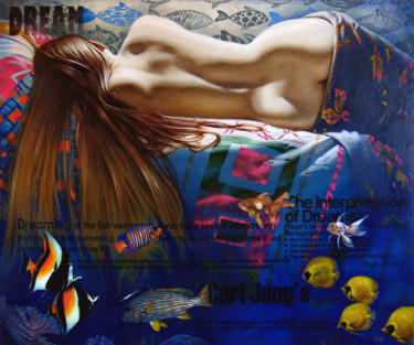 Painting titled "Goldfish dream" by Sergey And  Vera, Original Artwork, Oil Mounted on Wood Stretcher frame