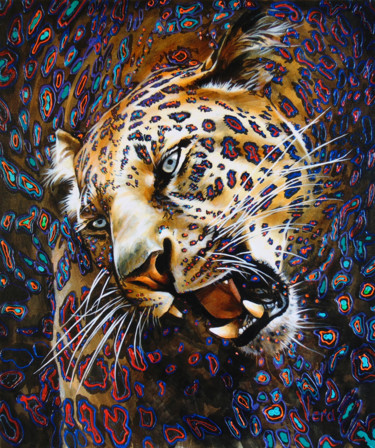 Painting titled "Roar" by Sergey And  Vera, Original Artwork, Oil Mounted on Wood Stretcher frame