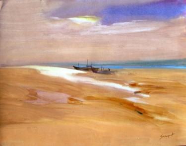 Painting titled "Sea scape Guhaghar…" by Sampat Nayakawadi, Original Artwork