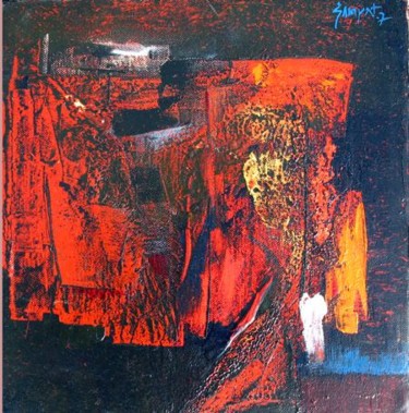 Painting titled "Red Village 01" by Sampat Nayakawadi, Original Artwork