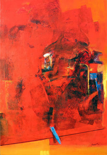 Painting titled "Mindscape 16 Red Ga…" by Sampat Nayakawadi, Original Artwork