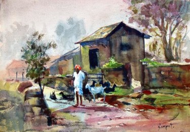Painting titled "Gaganbawada village" by Sampat Nayakawadi, Original Artwork