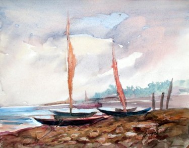 Painting titled "Seascape 001" by Sampat Nayakawadi, Original Artwork, Oil