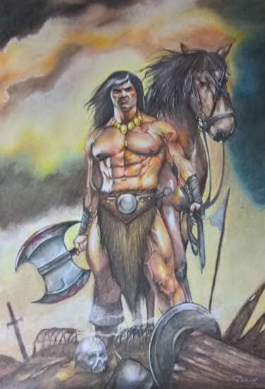 Painting titled "Conan warior" by E Simon, Original Artwork, Pastel