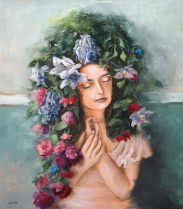 Painting titled "Femme en peinture d…" by Olga Sokolova, Original Artwork, Oil Mounted on Wood Stretcher frame