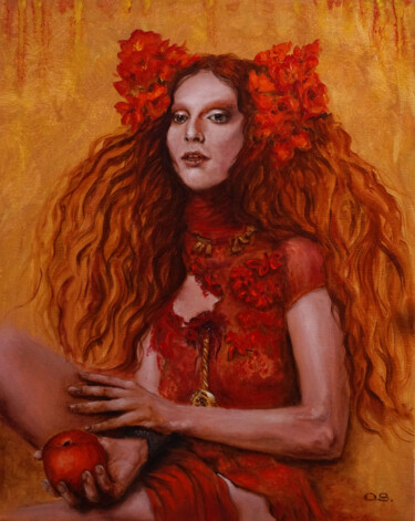 Painting titled "Redhead" by Olga Sokolova, Original Artwork, Oil Mounted on Wood Stretcher frame