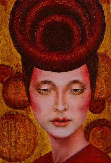 Painting titled ""Hypnosis" woman pa…" by Olga Sokolova, Original Artwork, Oil Mounted on Wood Stretcher frame