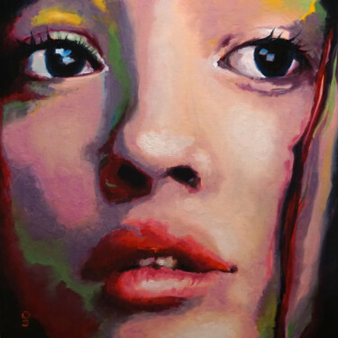 Painting titled ""Girl" Woman portra…" by Olga Sokolova, Original Artwork, Oil Mounted on Wood Stretcher frame